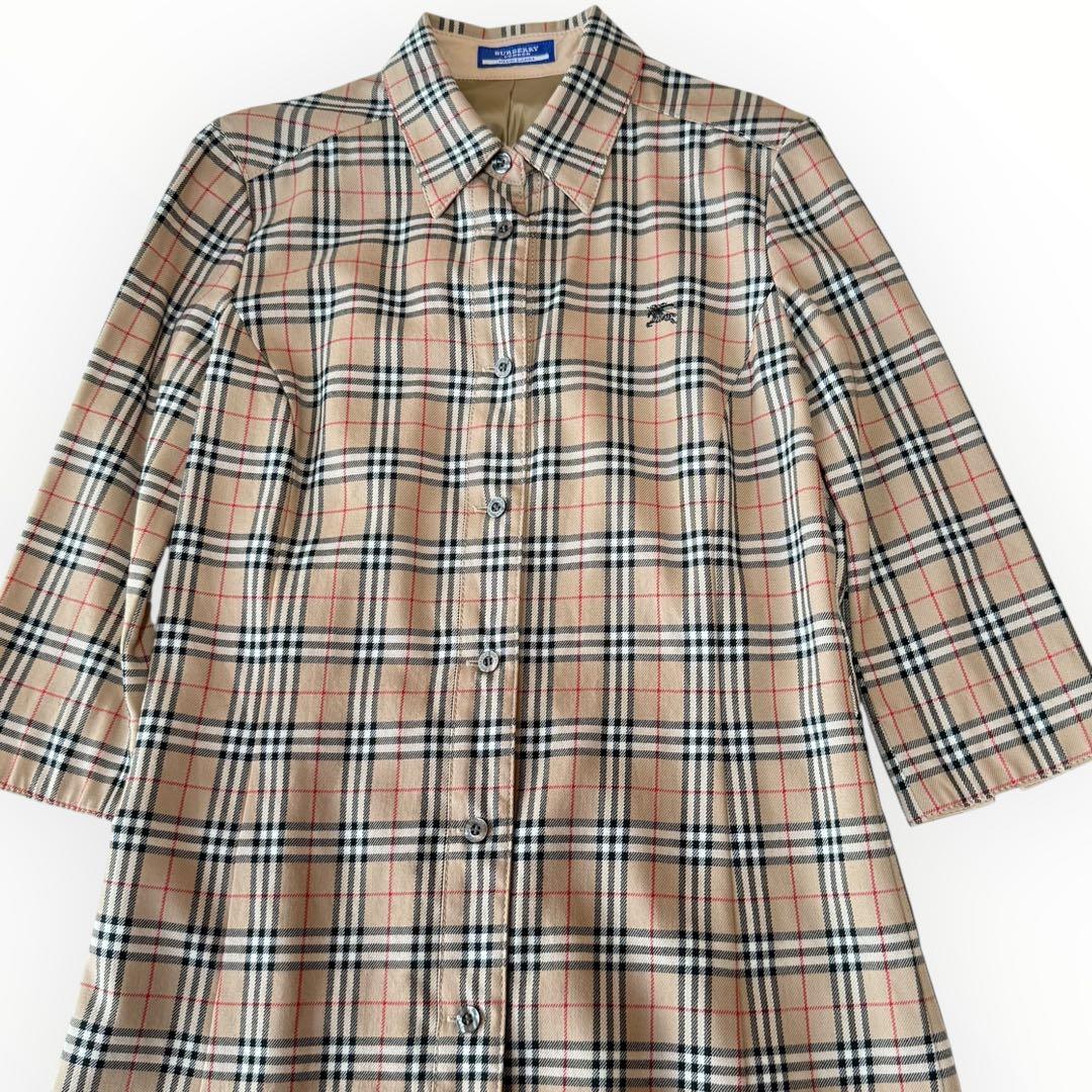 バーバリーブルーレーベル ノバチェック シャツワンピース 40 ウール混 L相当
