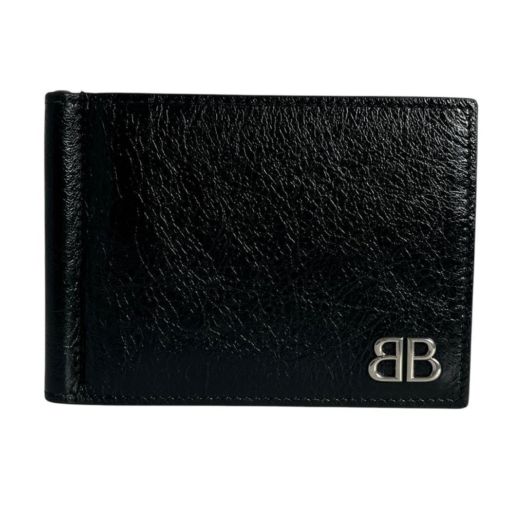激レア✨バレンシアガ マネークリップ 札入れ シボ革 BBロゴ ブラック 黒