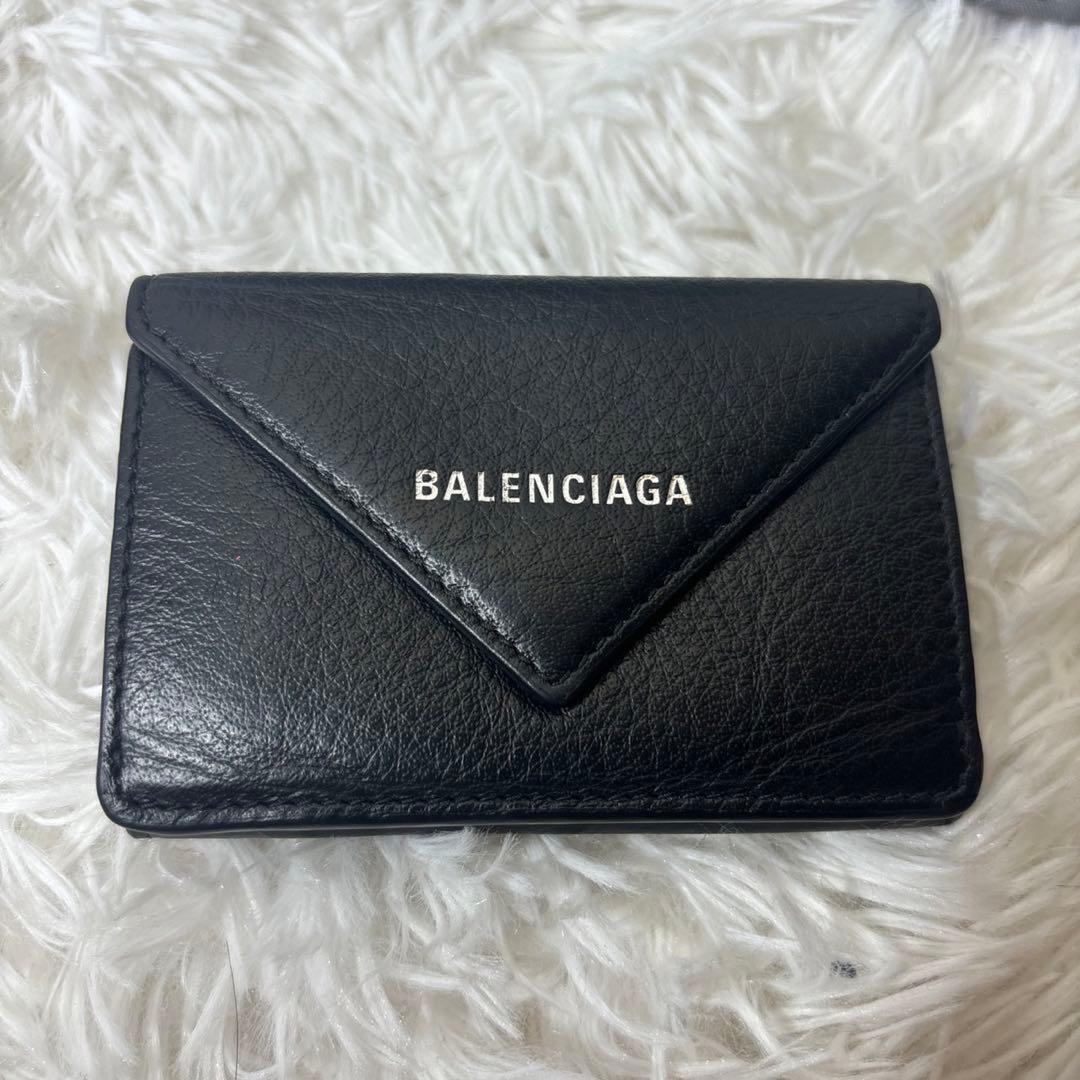 美品✨【バレンシアガ】ペーパーミニウォレット　三つ折り財布　黒