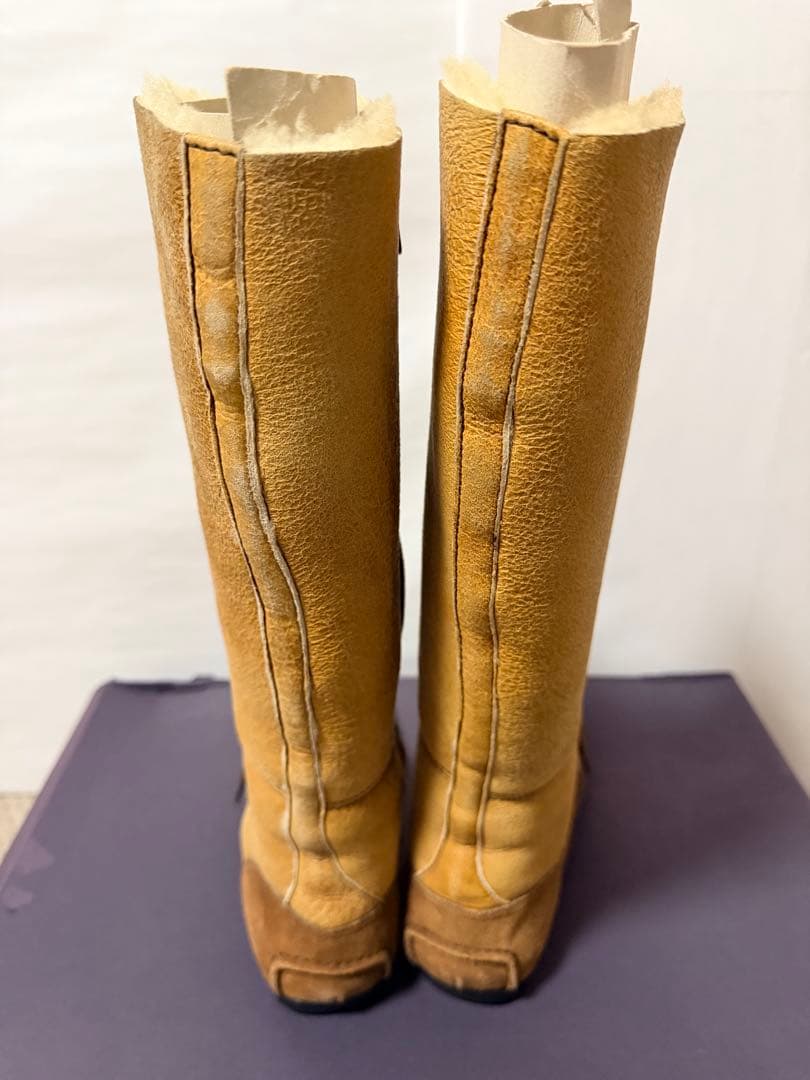 美品　PRADA ベージュ ロングブーツ　ムートン　car shoe 35.5