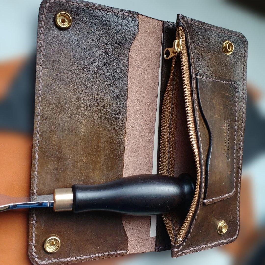 トラッカーウォレット　ロング　グラデーション染め　ダークイエロー～ブラウン