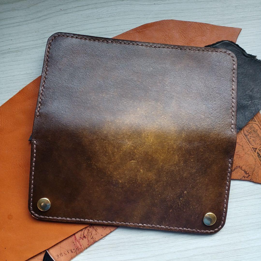 トラッカーウォレット　ロング　グラデーション染め　ダークイエロー～ブラウン