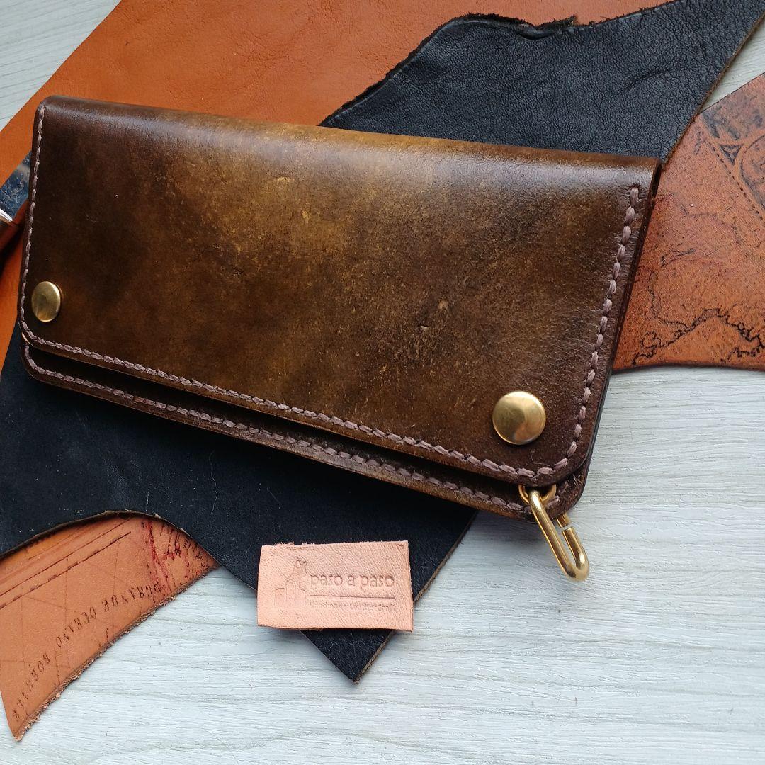 トラッカーウォレット　ロング　グラデーション染め　ダークイエロー～ブラウン