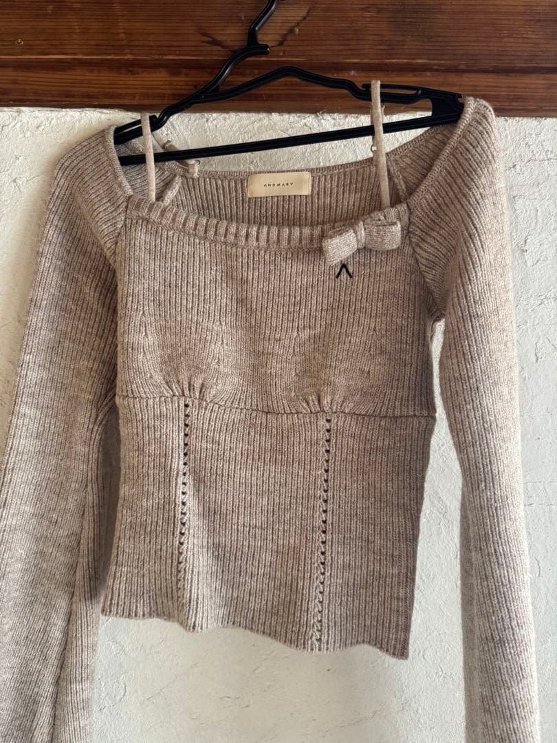 トップス ANDMARY Baby ribbon knit tops brown