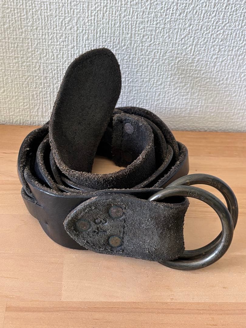 オ*ジ様 RRL レザー ダブルリングベルト ブラック 34インチ ダブルアール