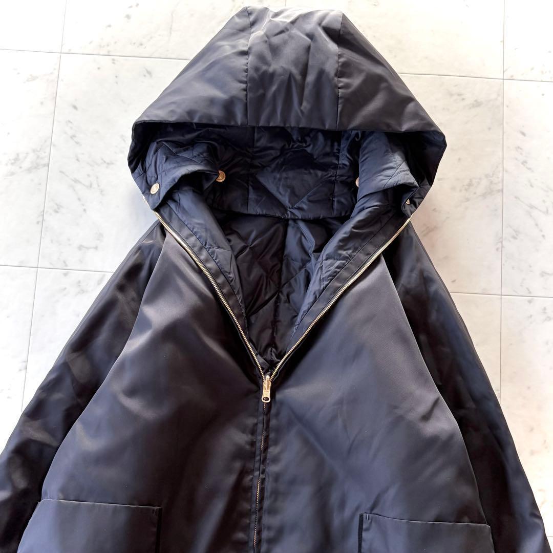 美品 トゥモローランドコレクション リナイロン フーデッドダウンコート ネイビー