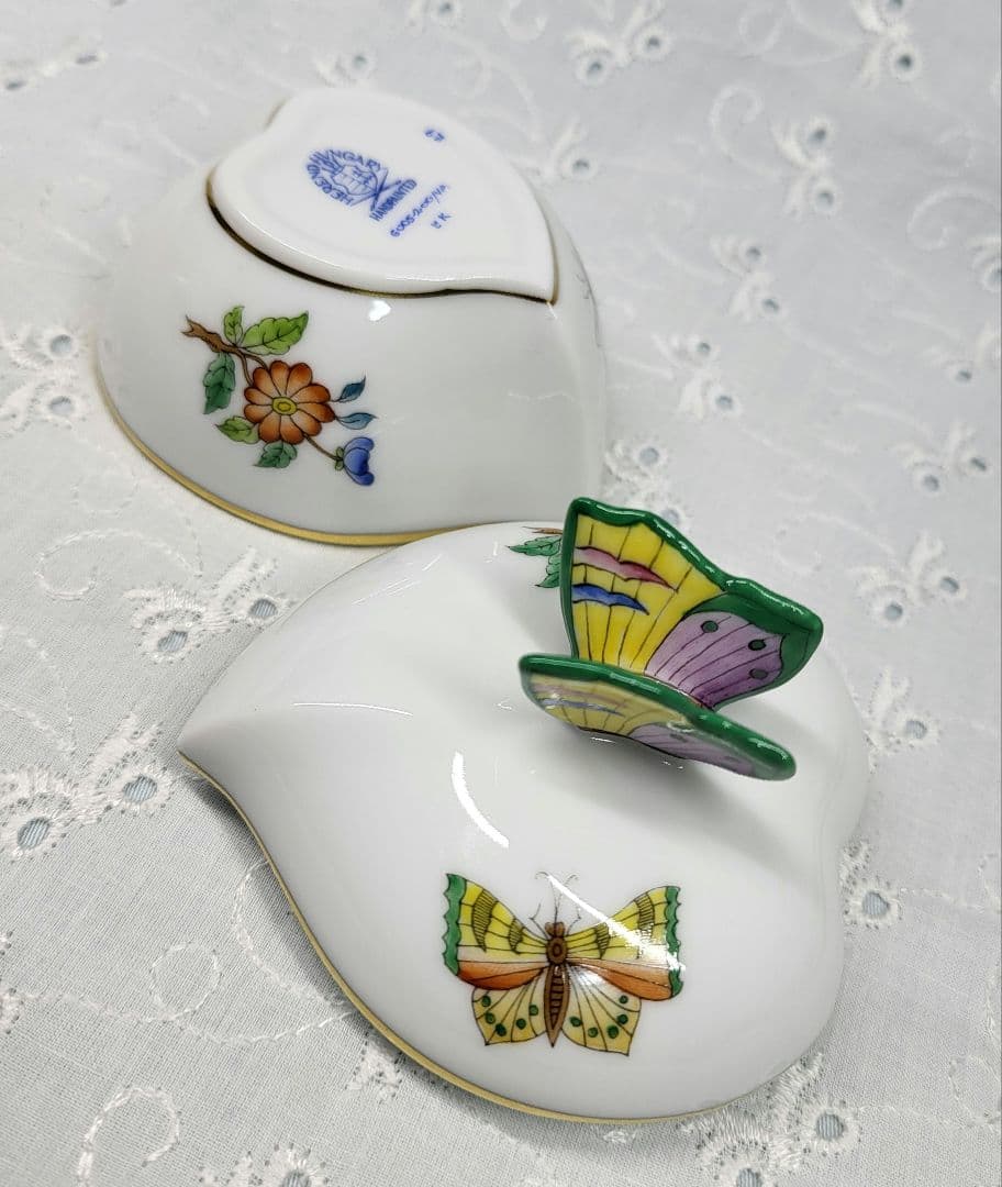 未使用近✨ヘレンド ヴィクトリア ボンボニエール 小物入れ アクセサリー蝶 花