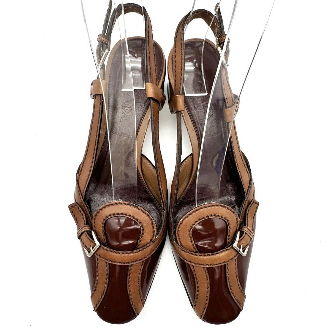 PRADA ミュール 本革 エナメル スクエアトゥ バックストラップ 2202T