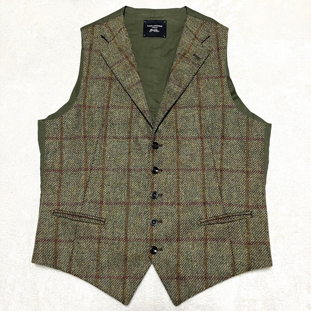 ★TAGLIATORE BRILLA別注★ウールチェックジレ　ベスト★46R★