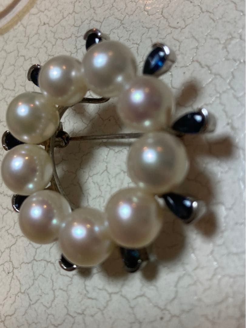 アンティークパール&サファイアサークル、ブローチ兼ペンダントトップ