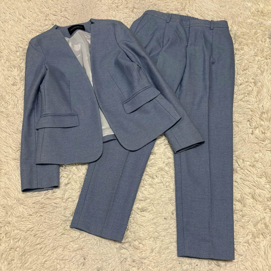 美品 グリーンレーベルリラクシング ノーカラー セットアップ スーツ パンツ