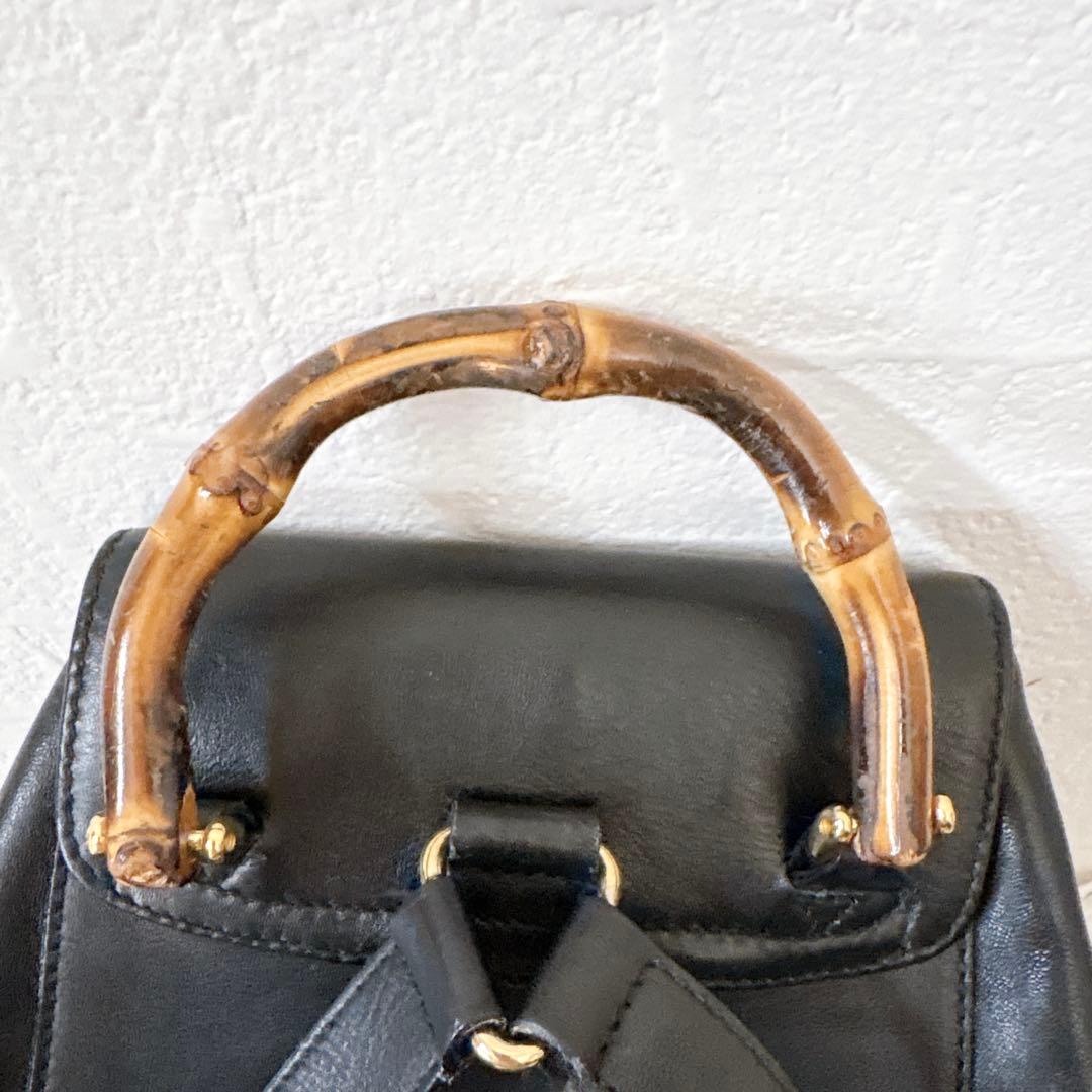 GUCCI バンブー　バックパック　レザー　ゴールド金具　ネイビー