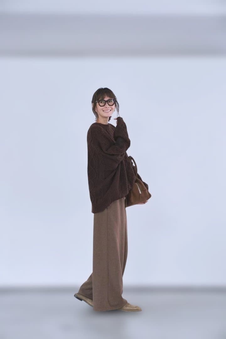 Adeダークブラウン ケーブルニット 長袖