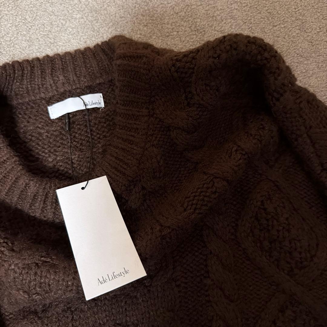 Adeダークブラウン ケーブルニット 長袖