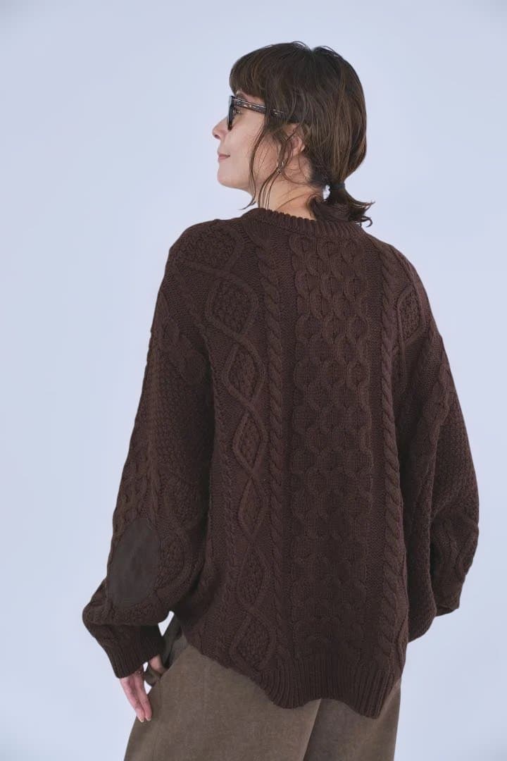 Adeダークブラウン ケーブルニット 長袖
