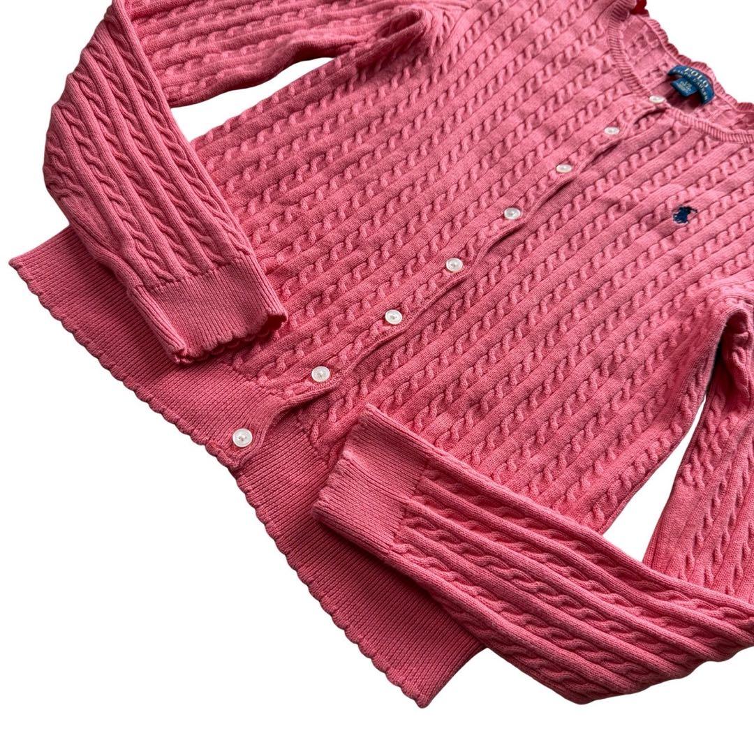 ポロラルフローレン ケーブルニット カーディガン S相当 ピンク
