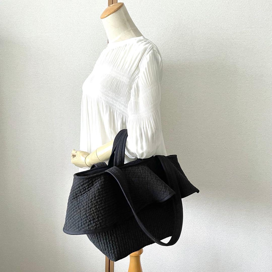 フリル付きヌビトートバッグ　2way ヌビバッグ　ブラック　ハンドメイド