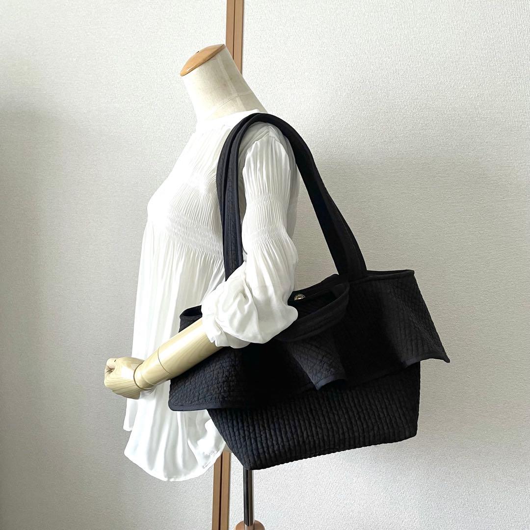 フリル付きヌビトートバッグ　2way ヌビバッグ　ブラック　ハンドメイド