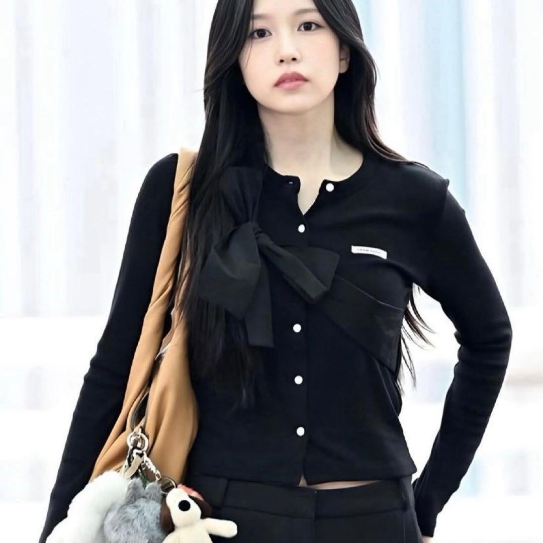 TWICE ミナ着用 CRANK リボン ニット カーディガン ブラック