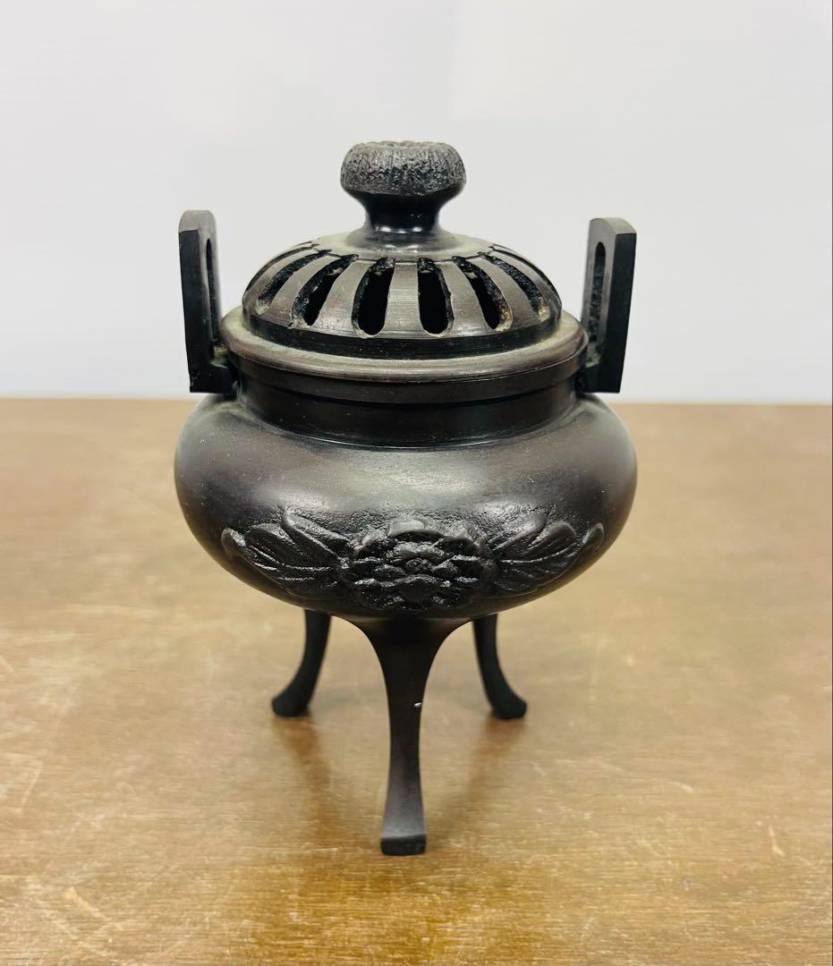 【アンティーク】香炉 真鍮製 花台（堆朱）