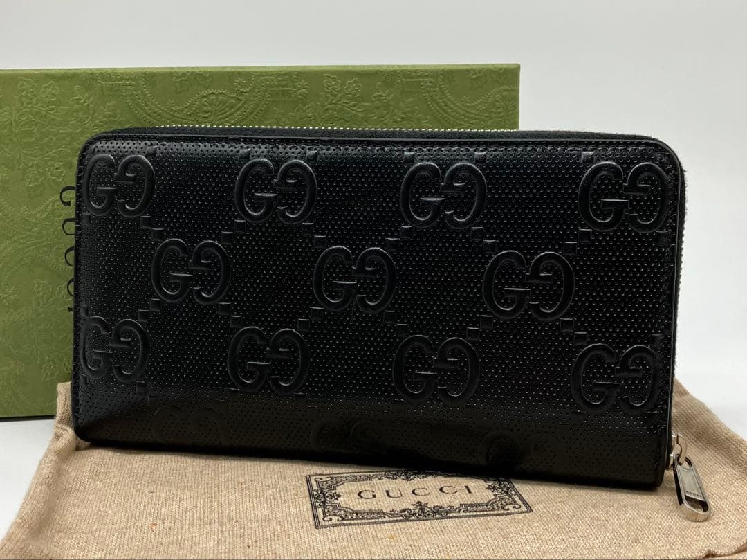 ⭐️ 極美品 グッチ GG エンボス ジッピー オーガナイザー 長財布 ブラック