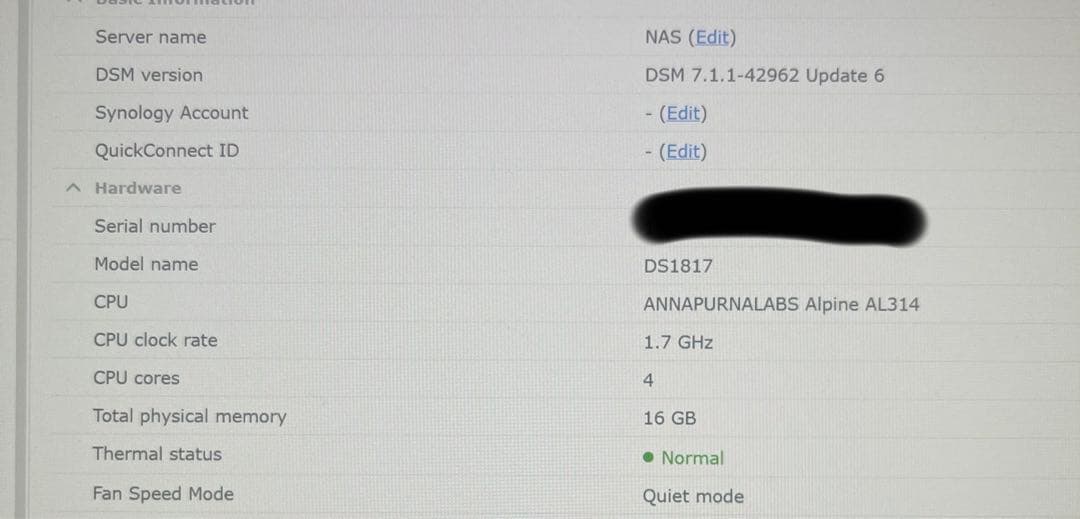 Synology DS1817 NAS 6TB x2 8ベイ