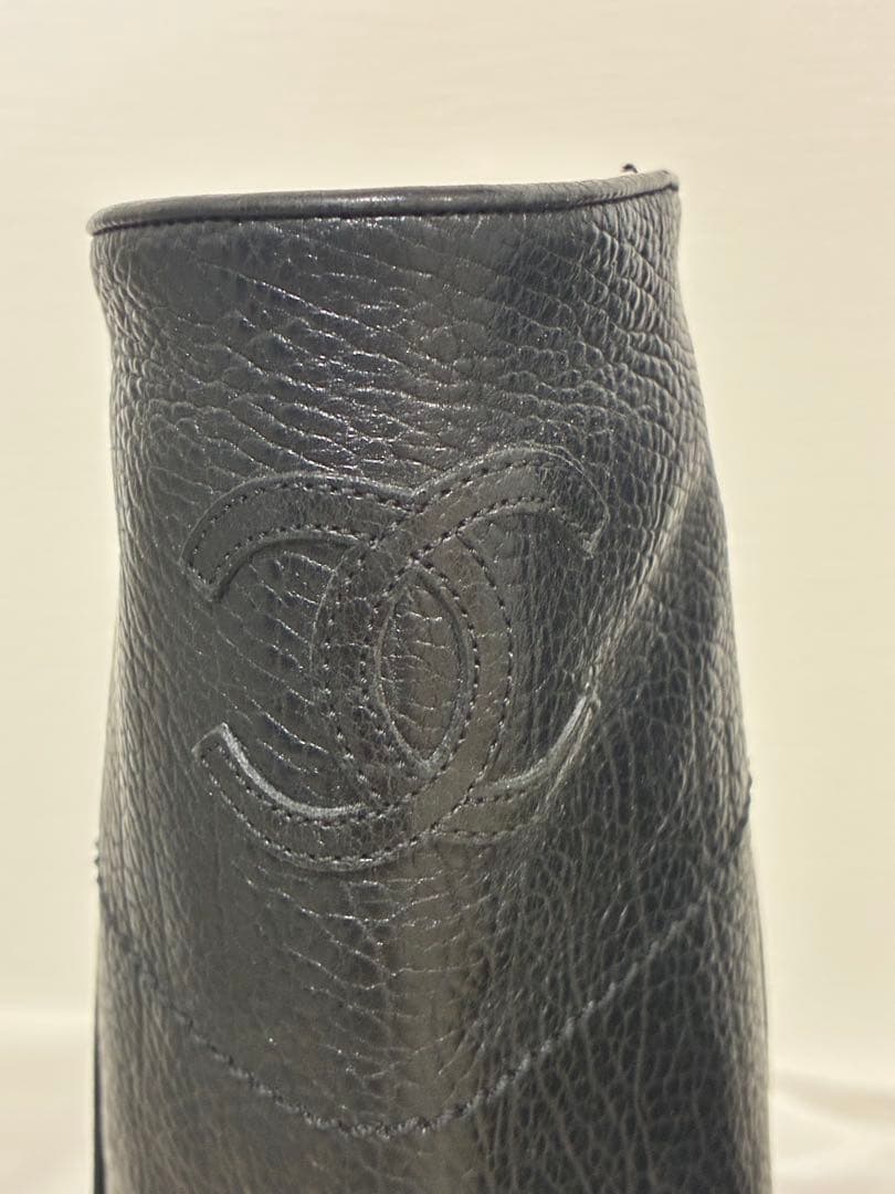 CHANEL ブラックレザー ロングブーツ36 正規品