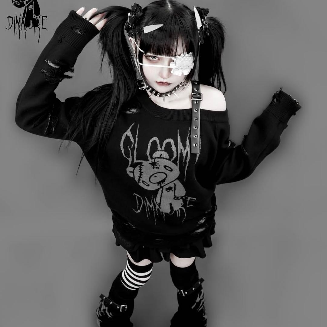 GLOOMY×DimMoire グル～ミ～いたずらニットBlack Mサイズ