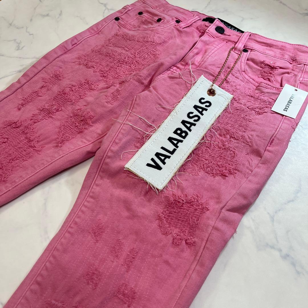バラバサスvalabasas クラッシュリペアスキニーフレアデニム ピンク 29