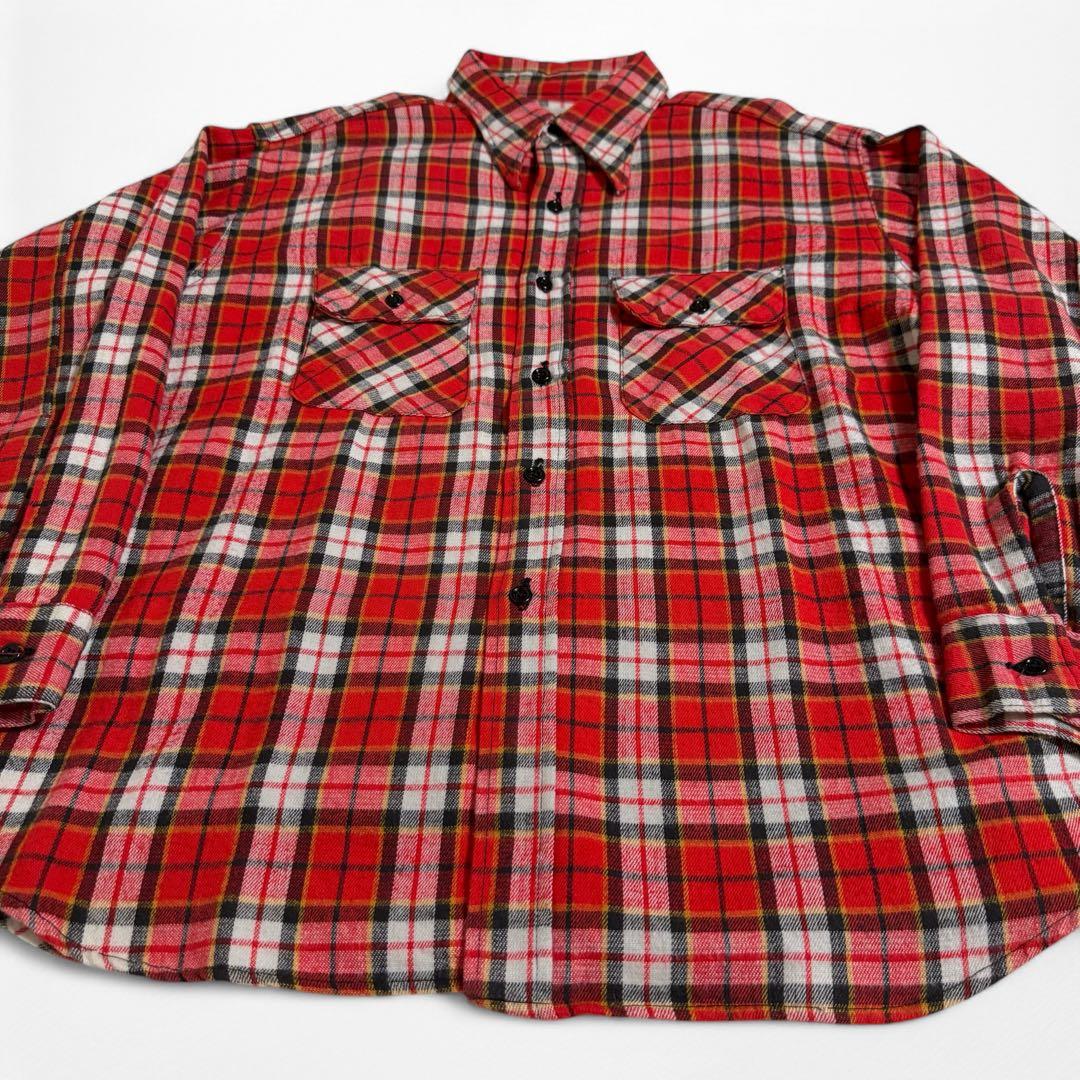 60s 70s 森タグ FIVE BROTHER フランネルチェックシャツ XL