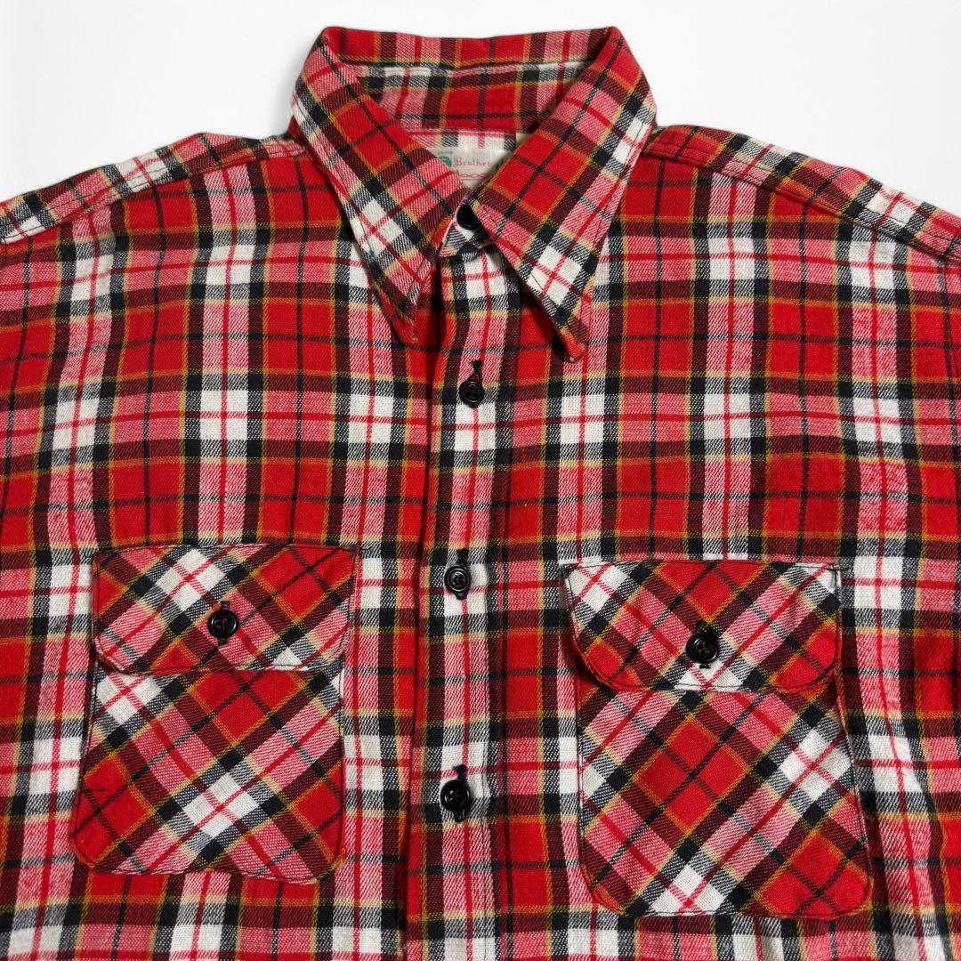 60s 70s 森タグ FIVE BROTHER フランネルチェックシャツ XL