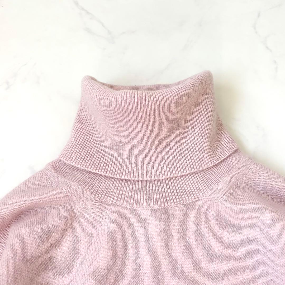【美品】ブラミンク カシミヤ12Gフリンジ タートルネックロングスリーブ ピンク