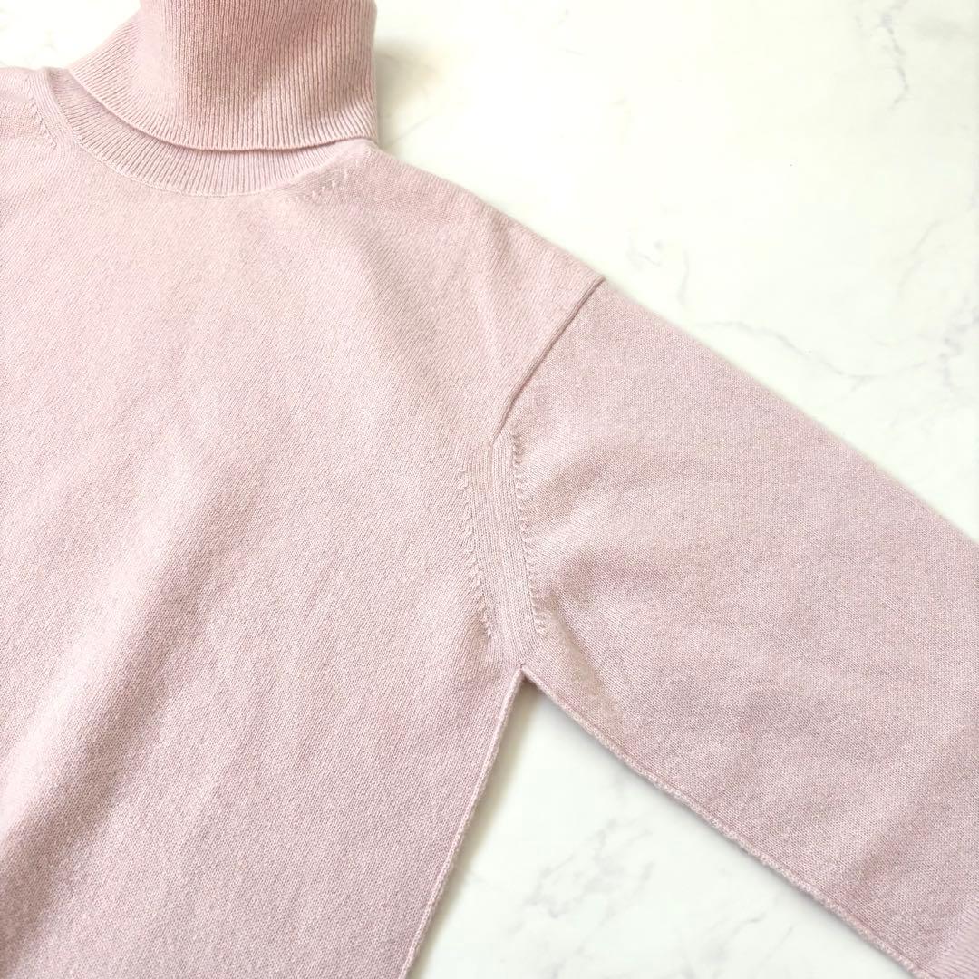 【美品】ブラミンク カシミヤ12Gフリンジ タートルネックロングスリーブ ピンク