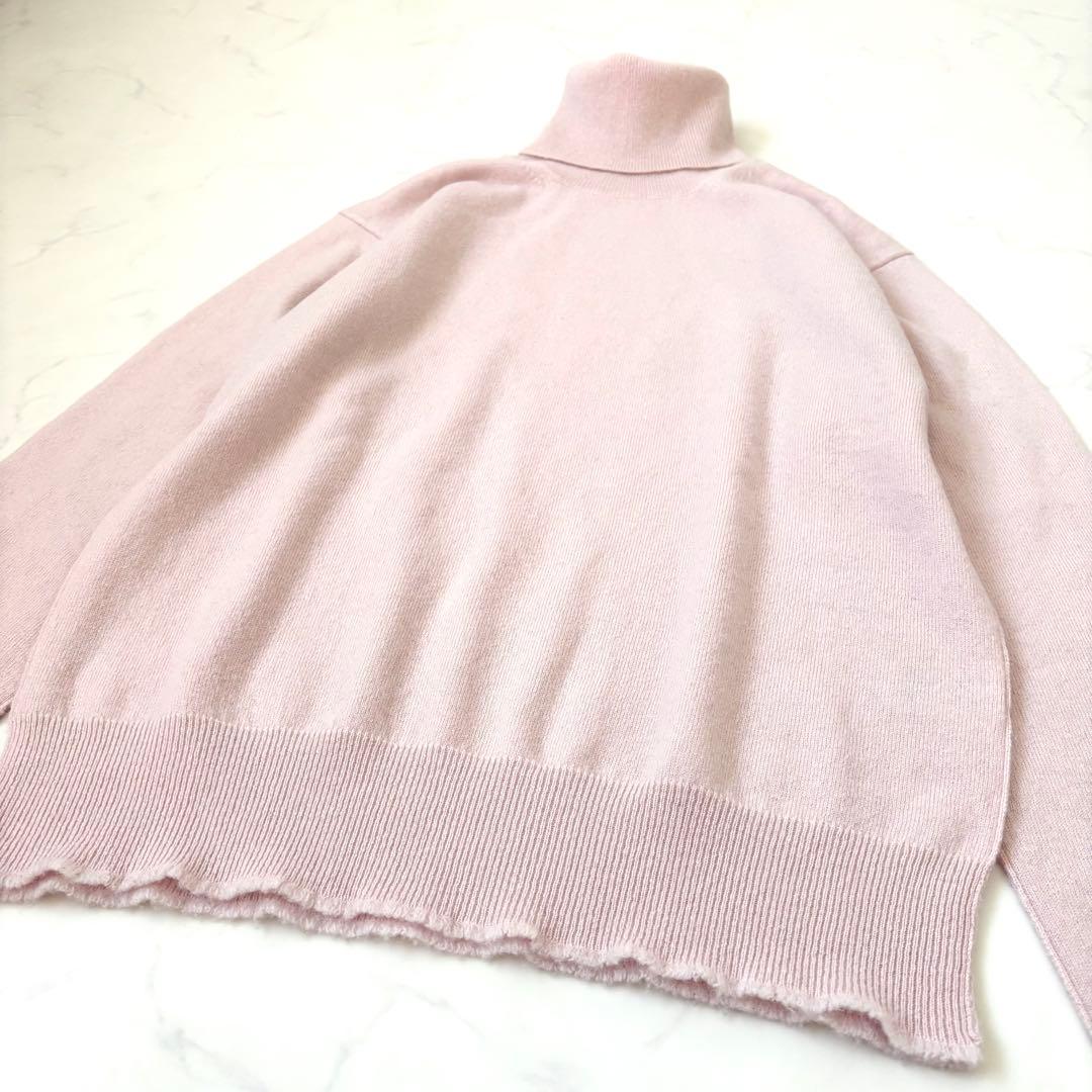 【美品】ブラミンク カシミヤ12Gフリンジ タートルネックロングスリーブ ピンク