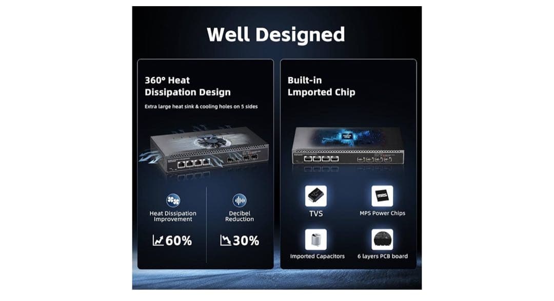 8ポート10ギガビットマネージドスイッチ、4x10G RJ45イーサネット