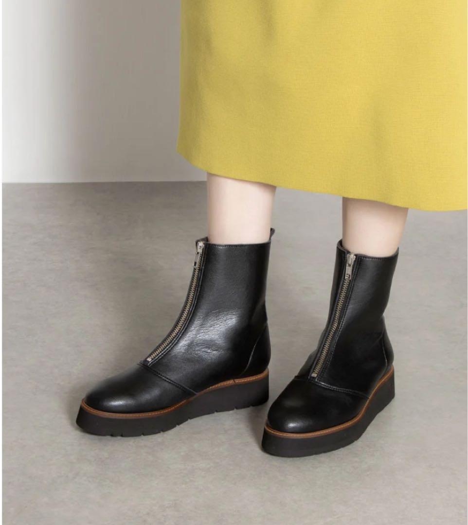 モードエジャコモ　レザー フロントジップ　ボア　ショートブーツ　S