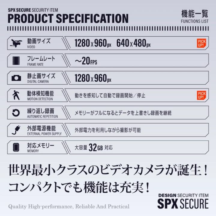 防犯カメラ 小型カメラ 2cm角 監視カメラ