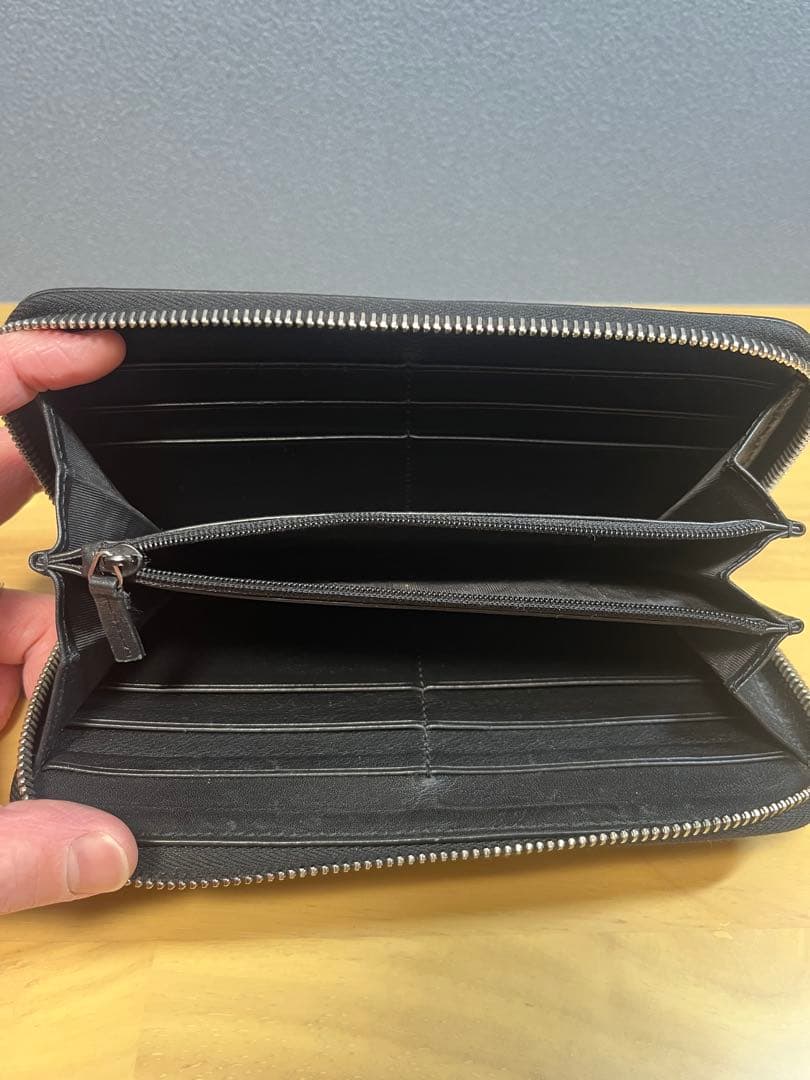 グッチ マイクロシマ GG柄 ラウンドジップ 長財布 レザー ブラック