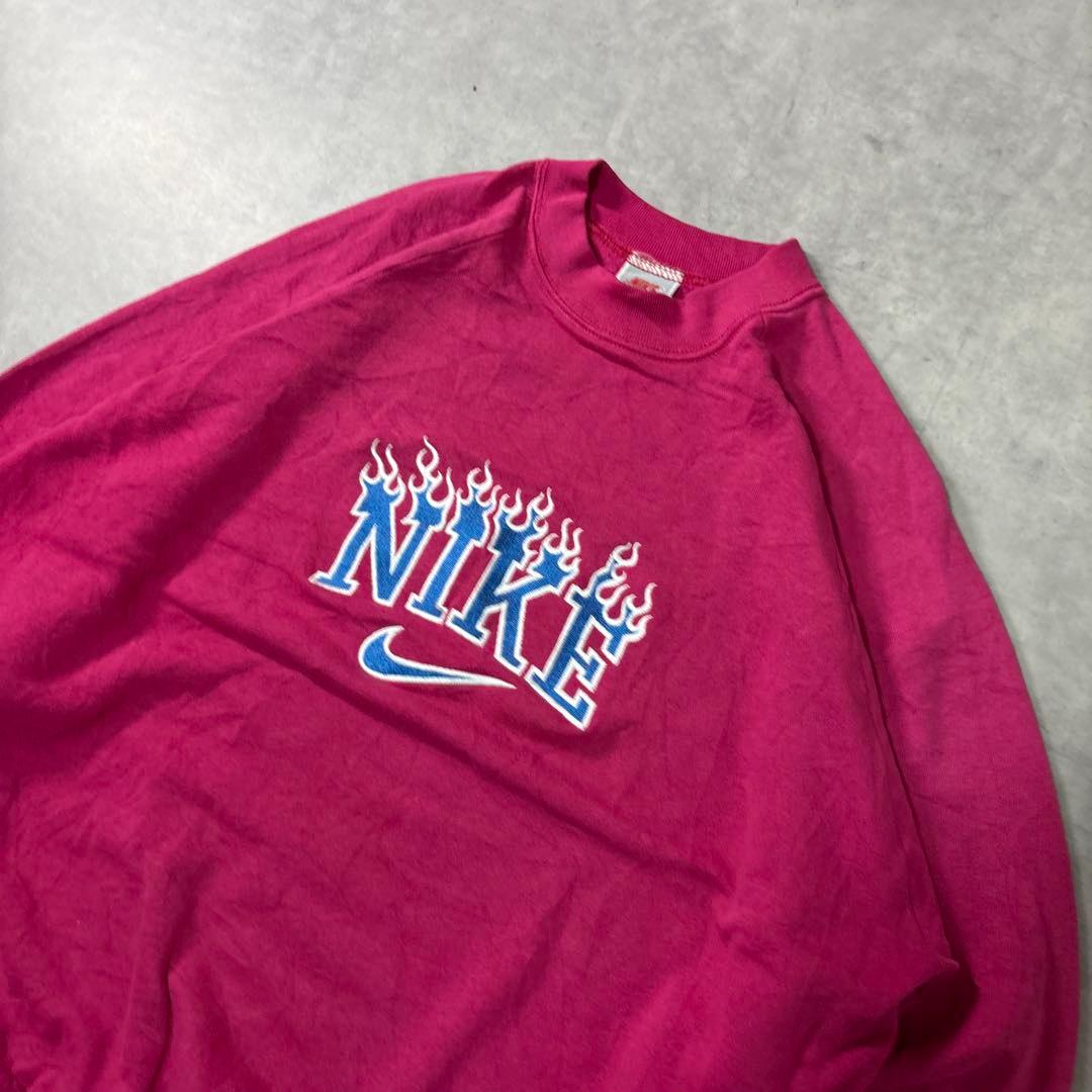 NIKE 90s スウェット トレーナー 刺繍ロゴ ファイヤー ピンク XL