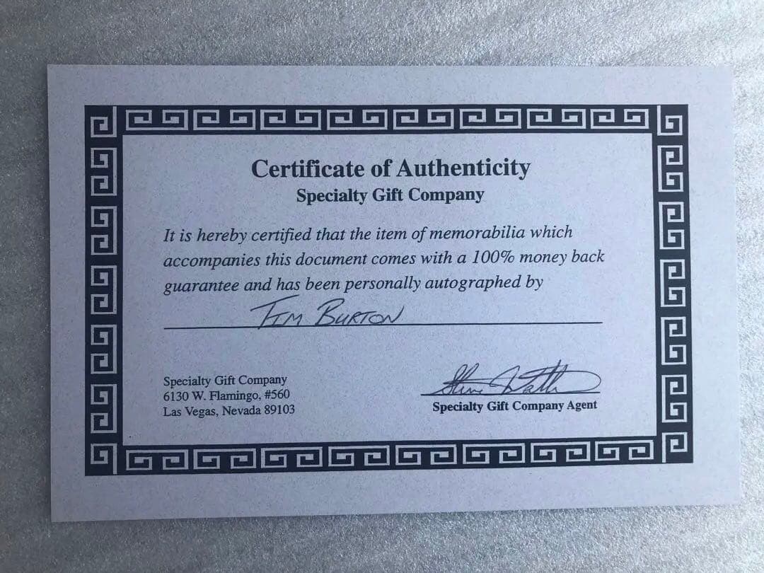 ティムバートン 直筆サイン入り写真 Tim Burton 証明書付 ジャック