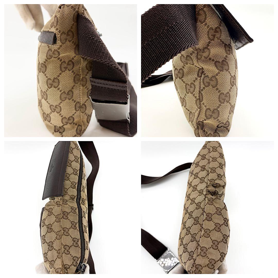 GUCCI　ウエストポーチ　GG柄　キャンバス　斜め掛け　クロスボディ　シルバー