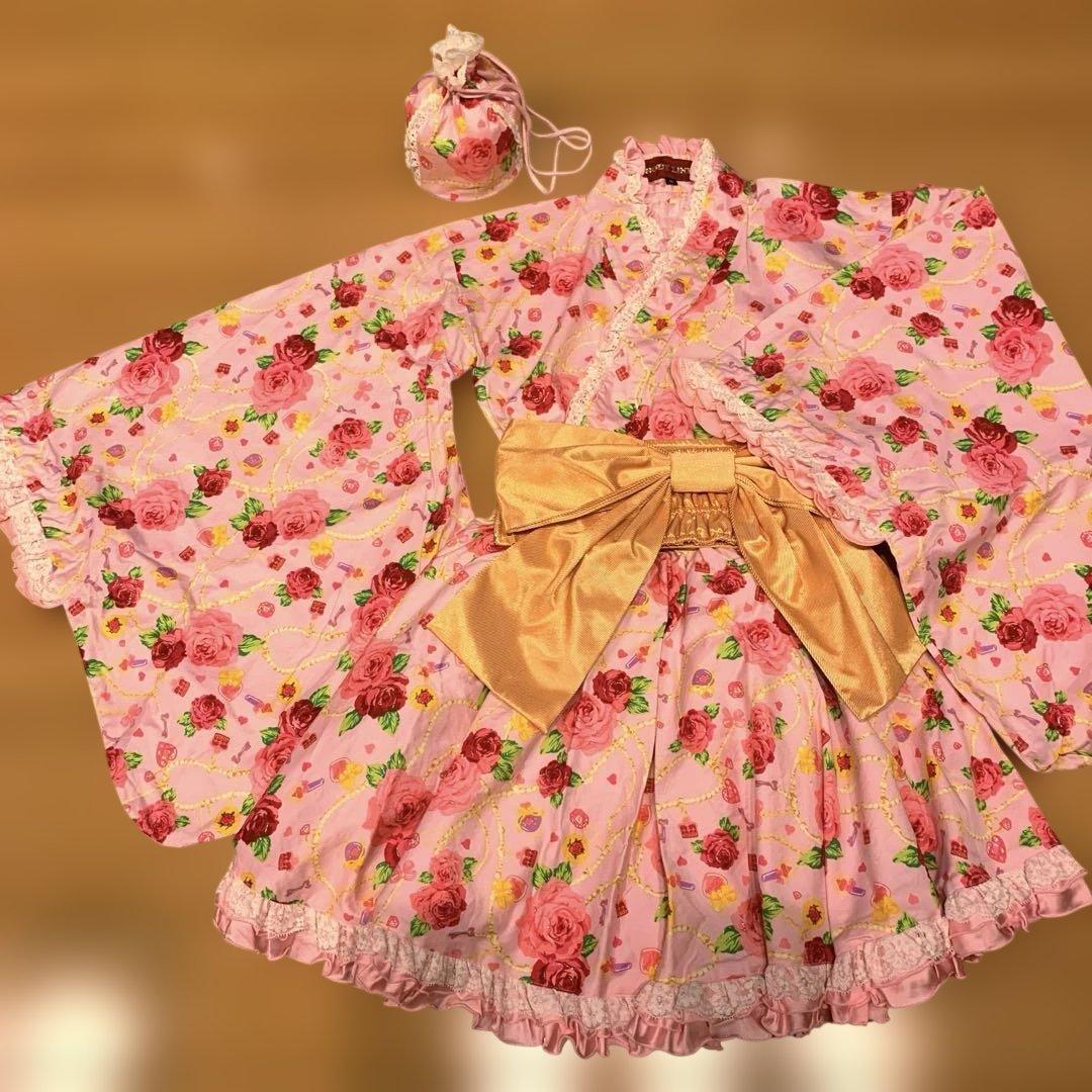 BODY LINE 浴衣ドレス セパレート 帯 巾着 セット 大人 バラ