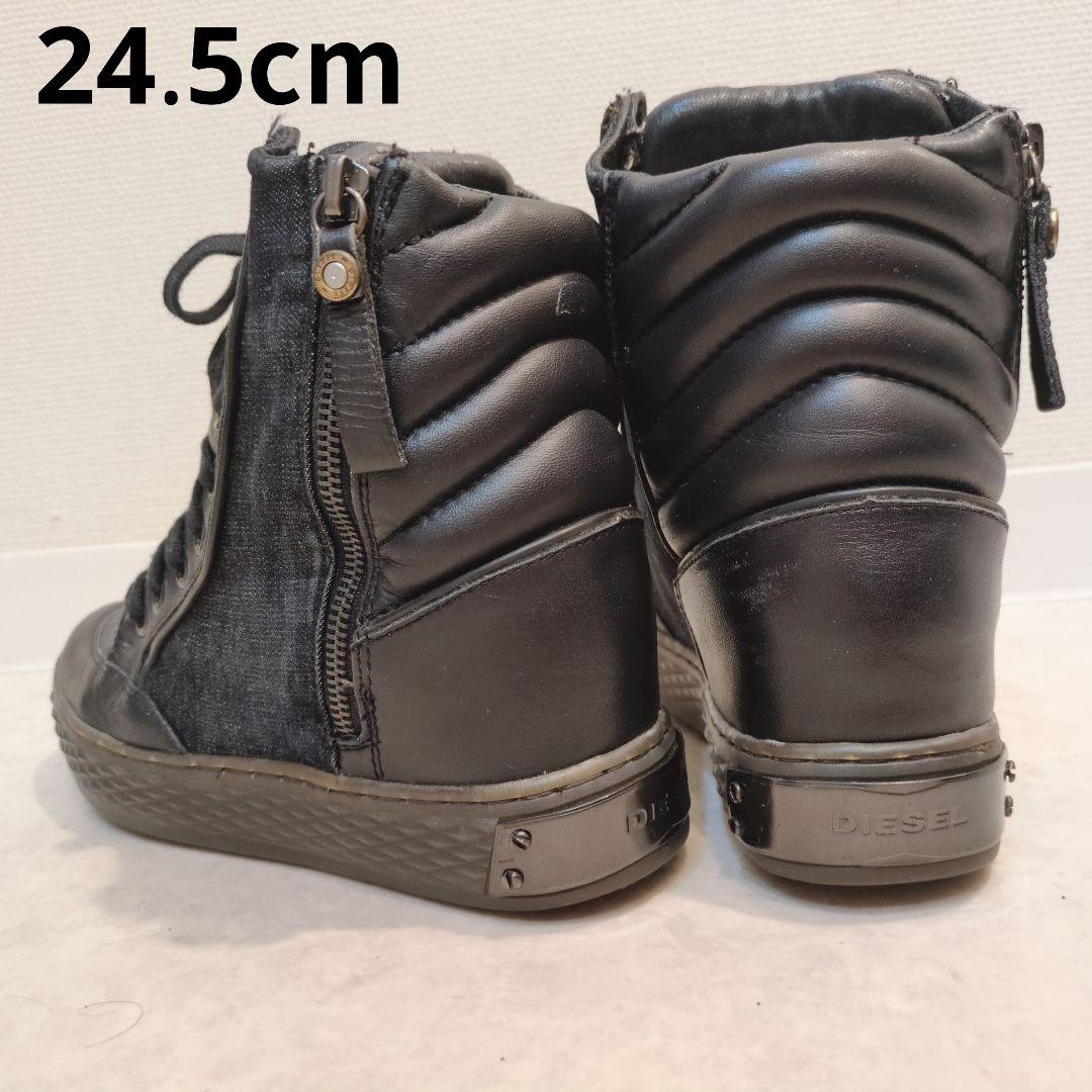 diesel ディーゼル　スニーカー　ハイカット　メンズ　プレートロゴ　ブラック
