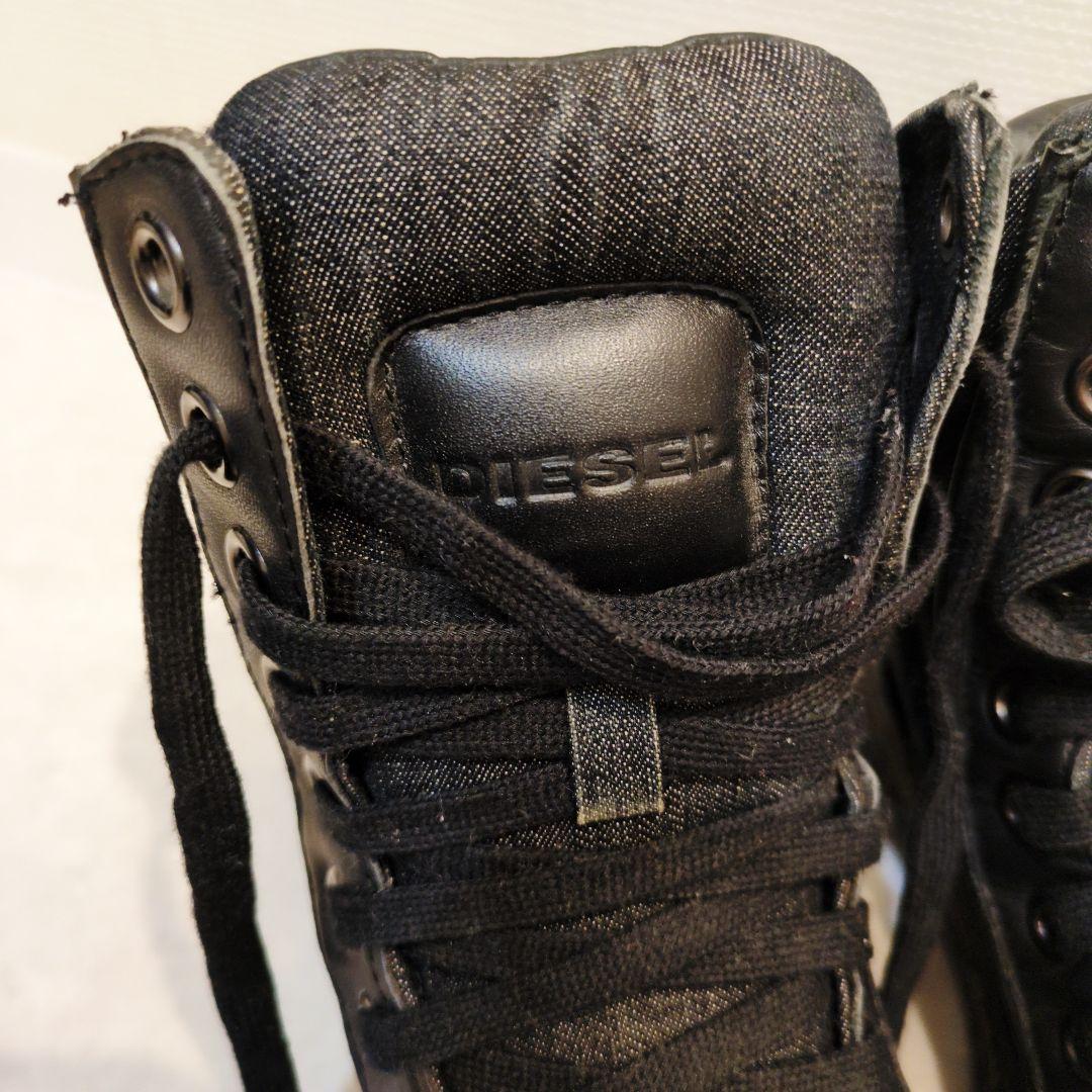 diesel ディーゼル　スニーカー　ハイカット　メンズ　プレートロゴ　ブラック