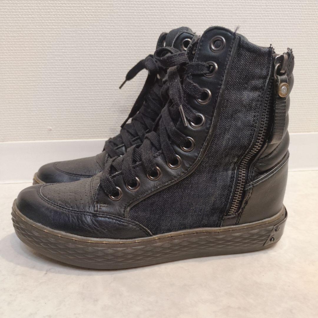 diesel ディーゼル　スニーカー　ハイカット　メンズ　プレートロゴ　ブラック