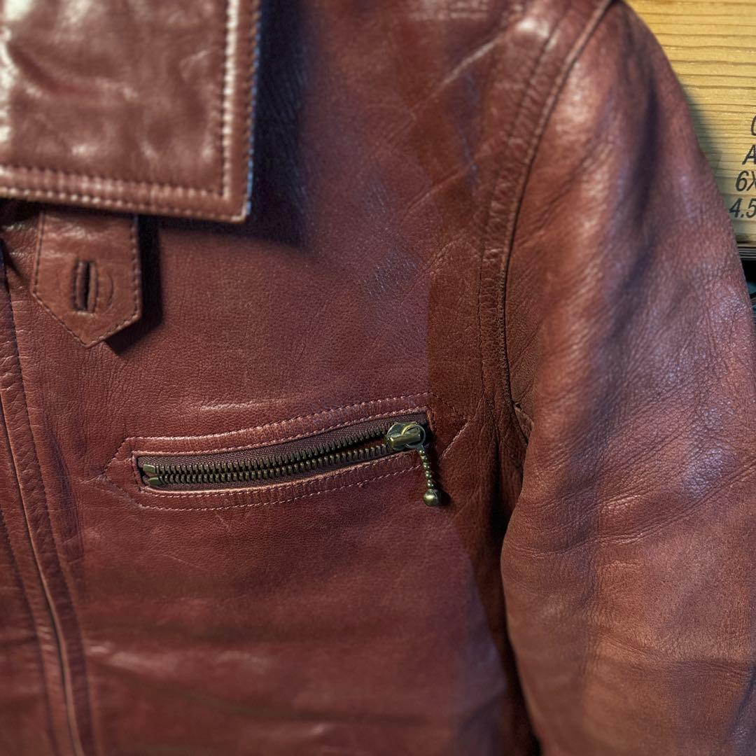 デップ 上質 山羊革 ゴートスキン レザーライダース バーガンディ 短丈