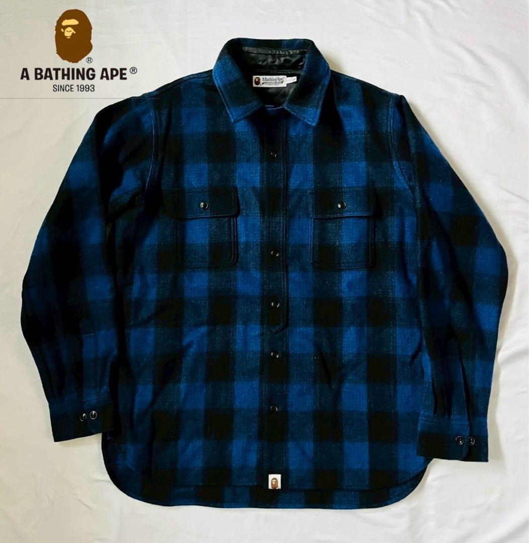 APE エイプ CPOシャツ ウール ブルー ブラック 長袖シャツ ネルシャツ