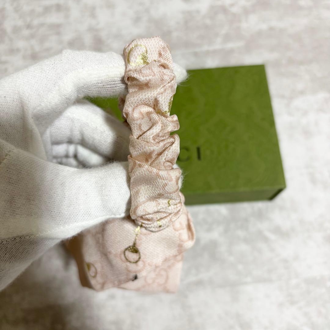 I195 GUCCI グッチ　シュシュ　セット　シルク 箱・保存袋付き　ピンク