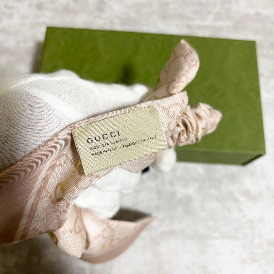 I195 GUCCI グッチ　シュシュ　セット　シルク 箱・保存袋付き　ピンク