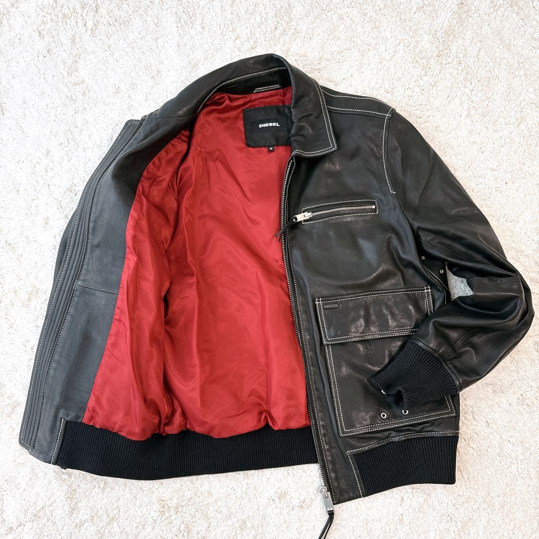 ハズブラ ディーゼル/DIESEL ロゴプレート ラムレザー ジャケット